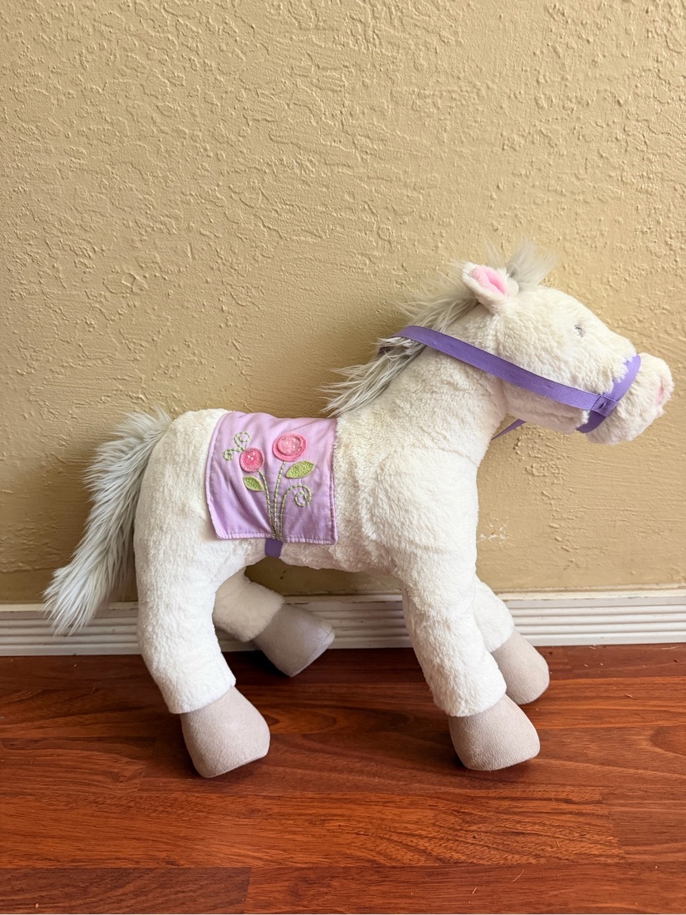Pottery Barn Kids White Plush Toy with Gray Mane